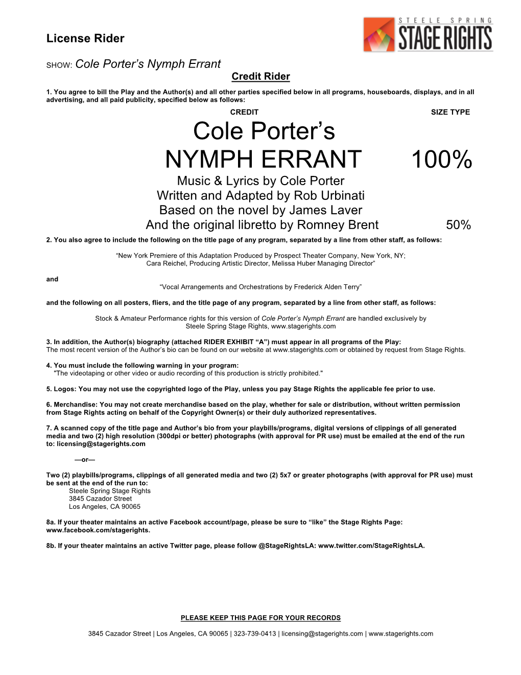 Cole Porter's NYMPH ERRANT 100%