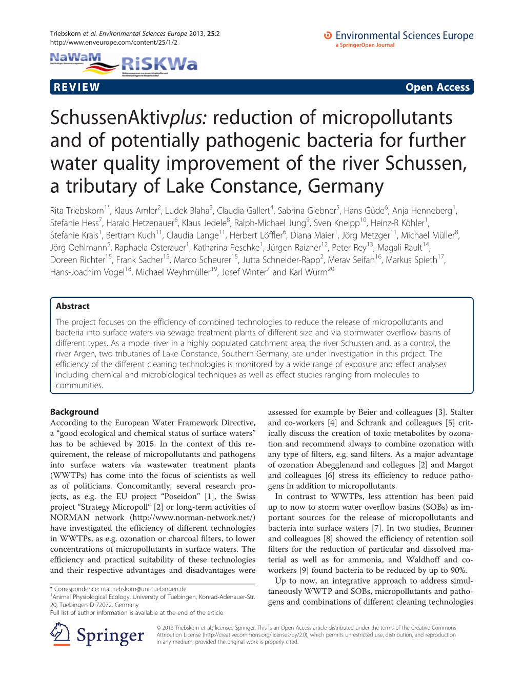Schussenaktivplus: Reduction of Micropollutants and of Potentially Pathogenic Bacteria for Further Water Quality Improvement Of