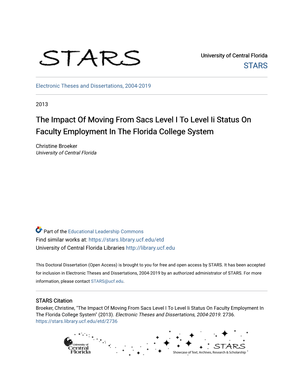 The Impact of Moving from Sacs Level I to Level Ii Status on Faculty Employment in the Florida College System