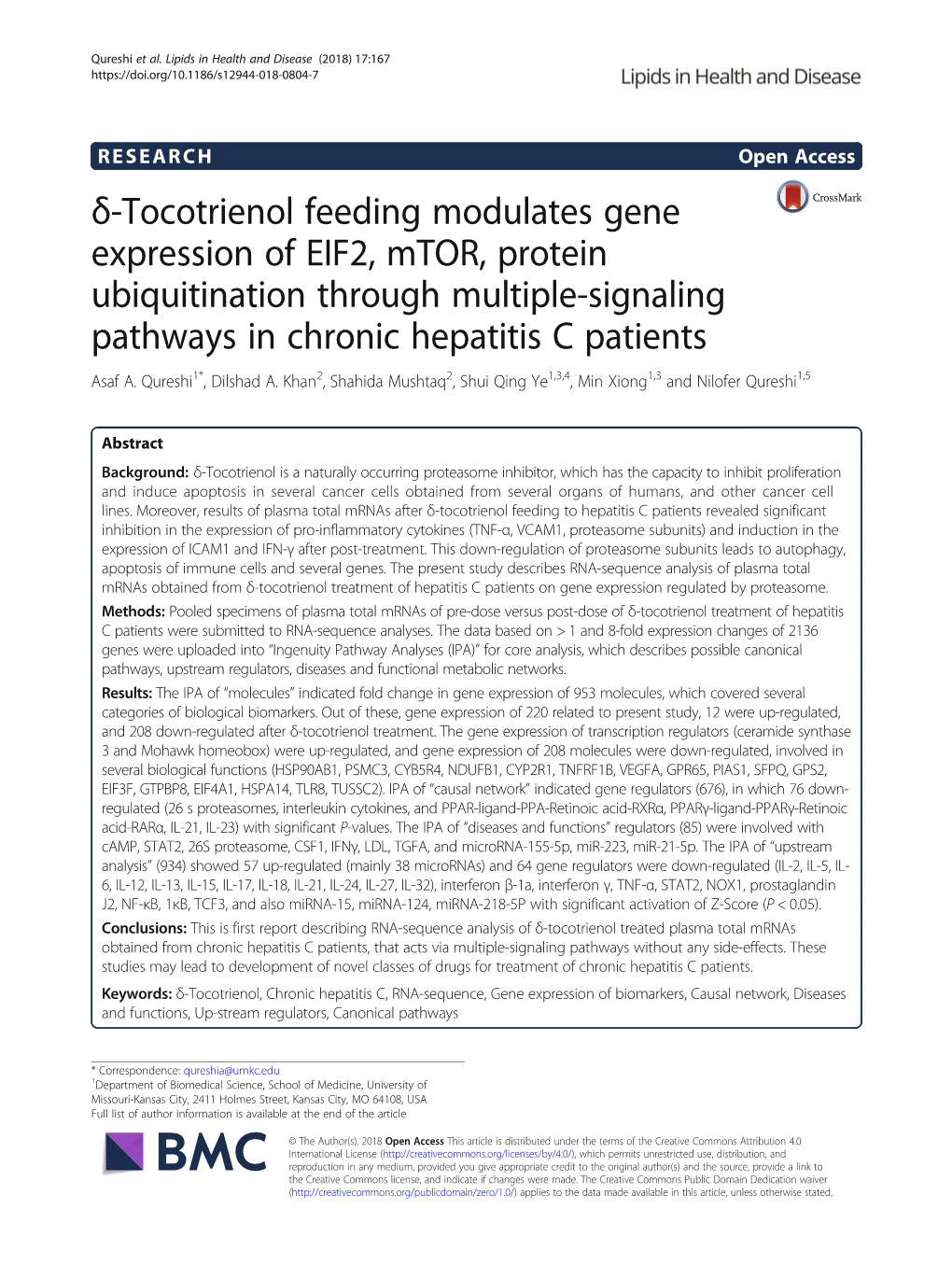 Δ-Tocotrienol Feeding Modulates Gene Expression of EIF2, Mtor, Protein Ubiquitination Through Multiple-Signaling Pathways in Chronic Hepatitis C Patients Asaf A