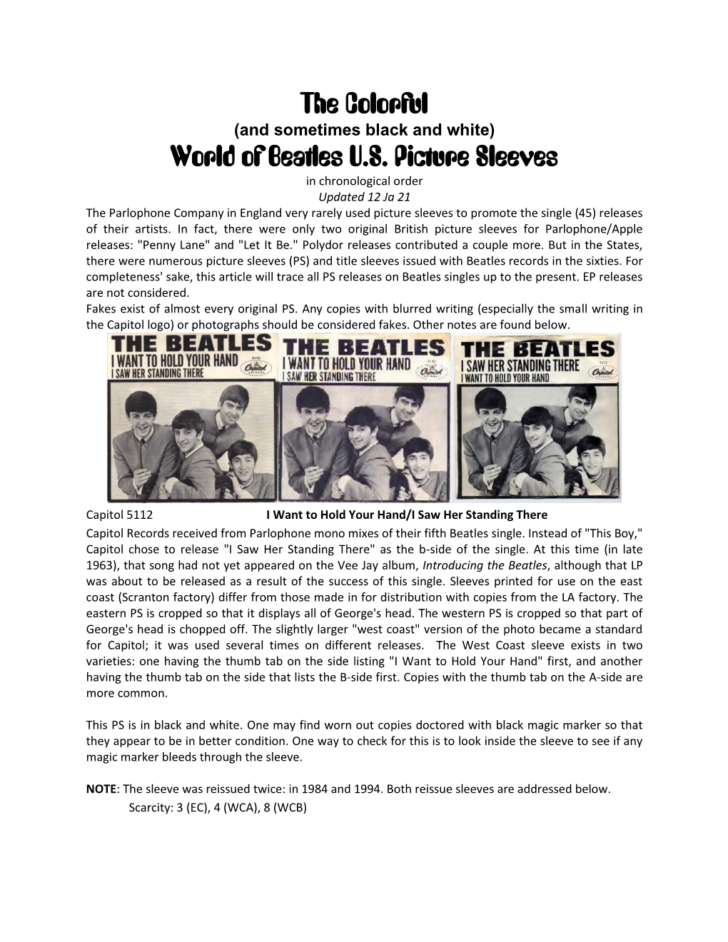 Beatles US Picture Sleeves