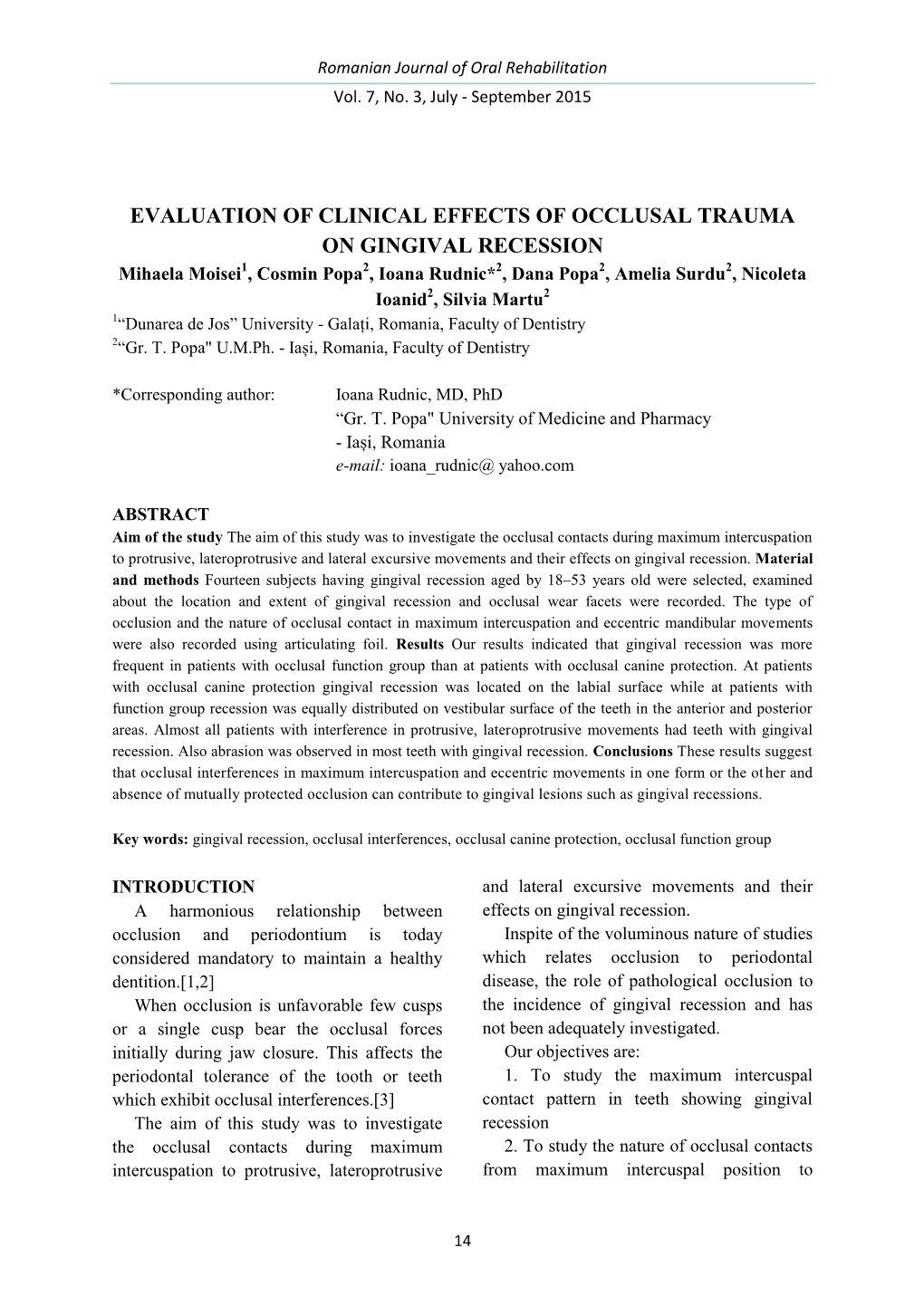 Evaluation of Clinical Effects of Occlusal