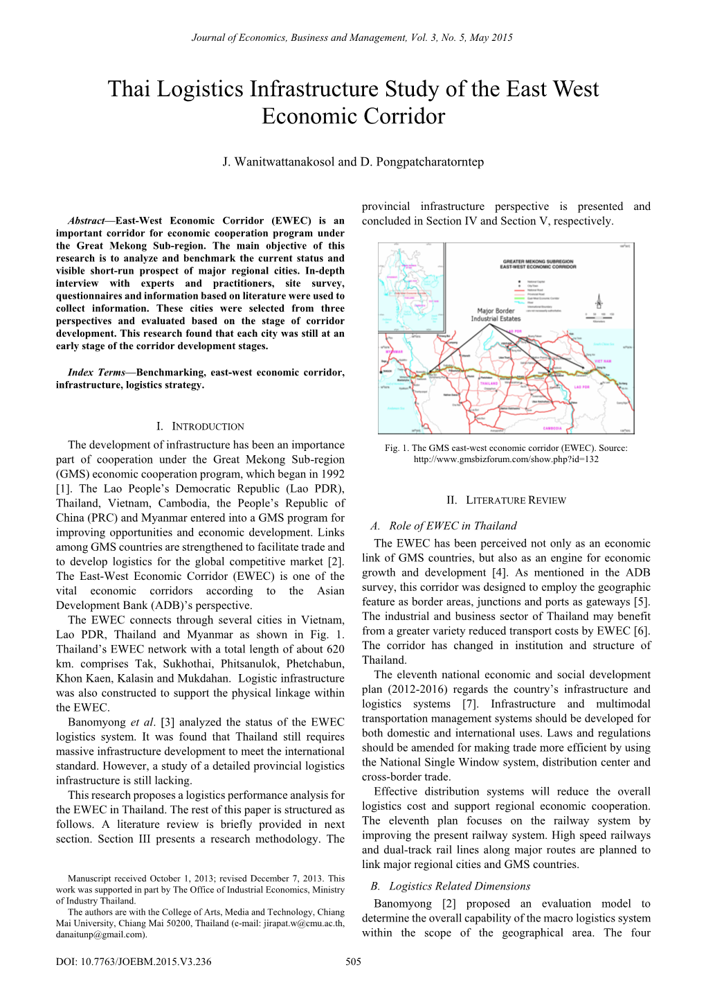 Thai Logistics Infrastructure Study of the East West Economic Corridor