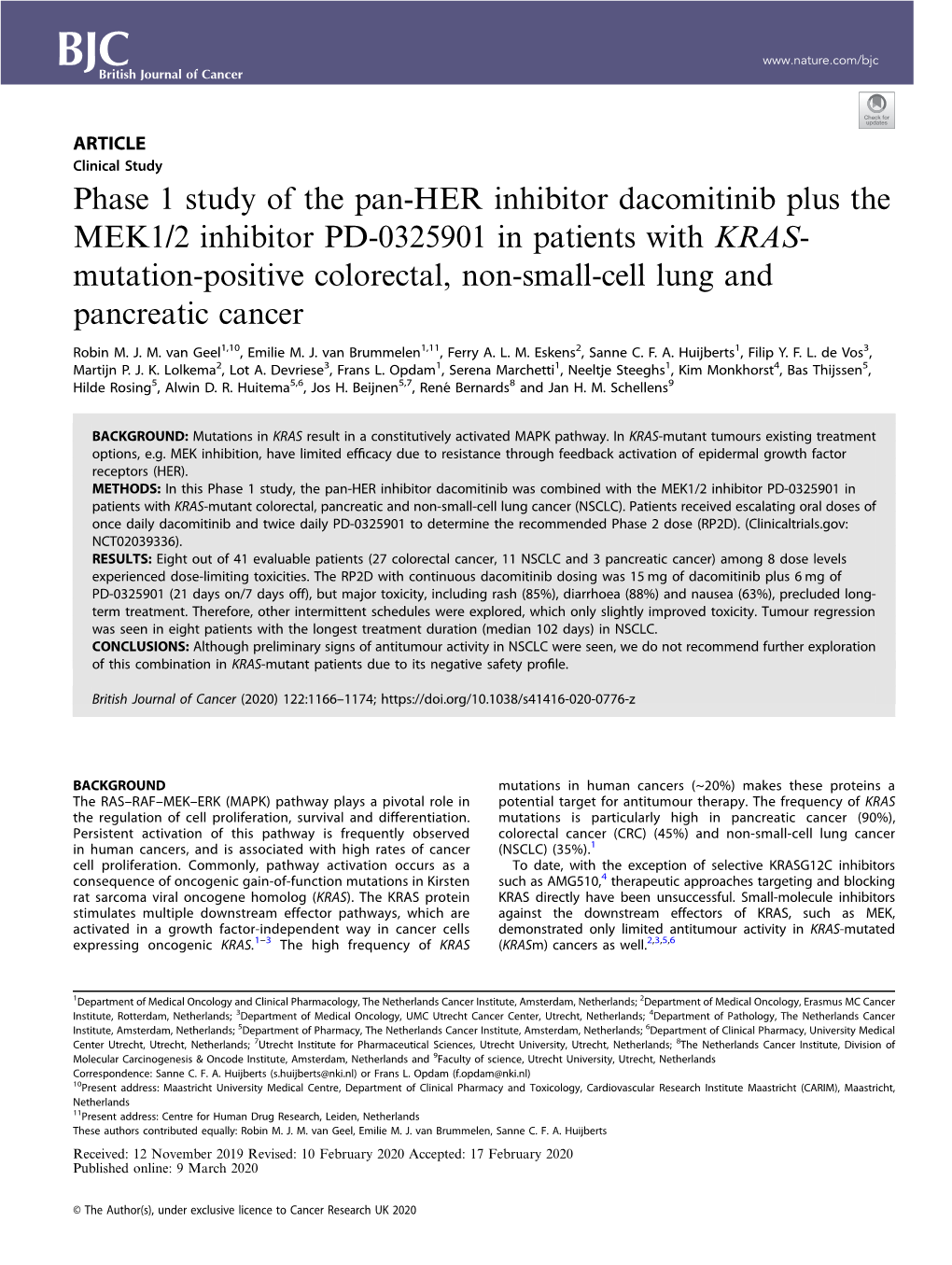 Phase 1 Study of the Pan-HER Inhibitor Dacomitinib Plus the MEK1