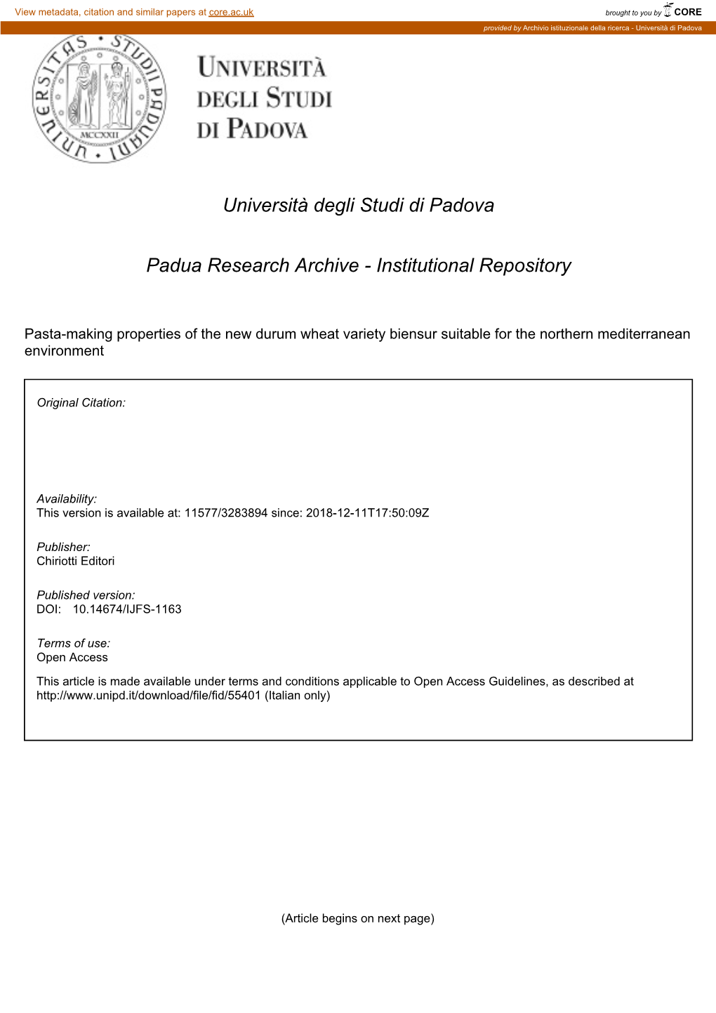 Università Degli Studi Di Padova Padua Research Archive