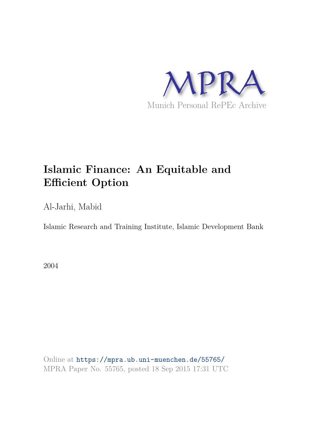 Islamic Finance: an Equitable and Eﬃcient Option