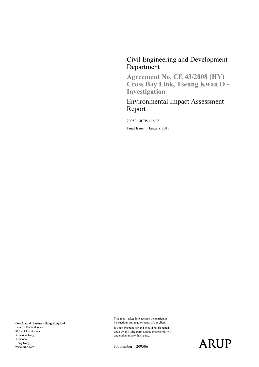 (HY) Cross Bay Link, Tseung Kwan O - Investigation Environmental Impact Assessment Report