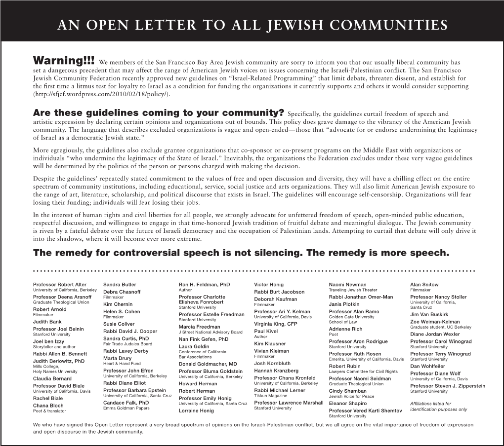 Prominent Bay Area Jews Warn About SF Jewish Federation Guidelines