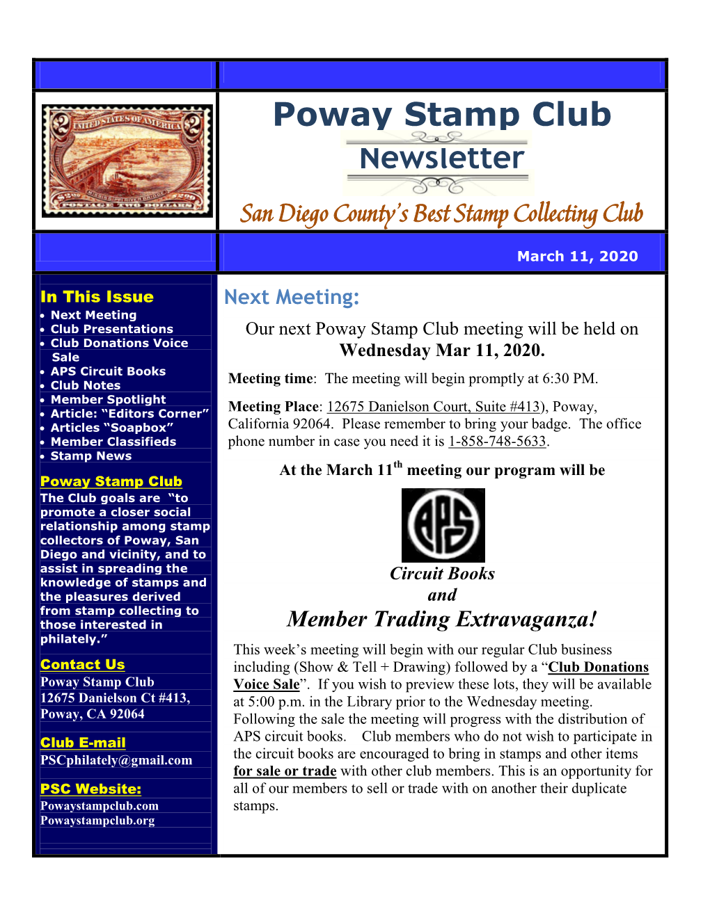 Poway Stamp Club Newsletter