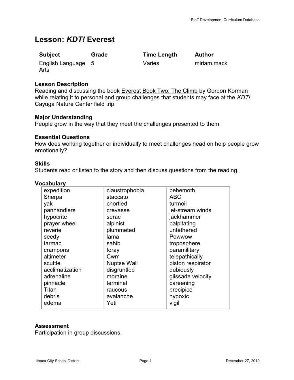 Staff Development Curriculum Database