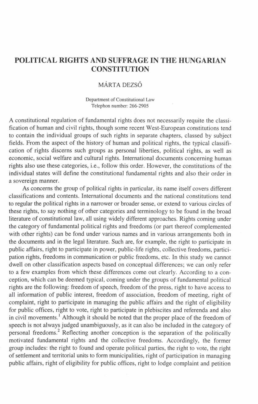 Political Rights and Suffrage in the Hungarian Constitution