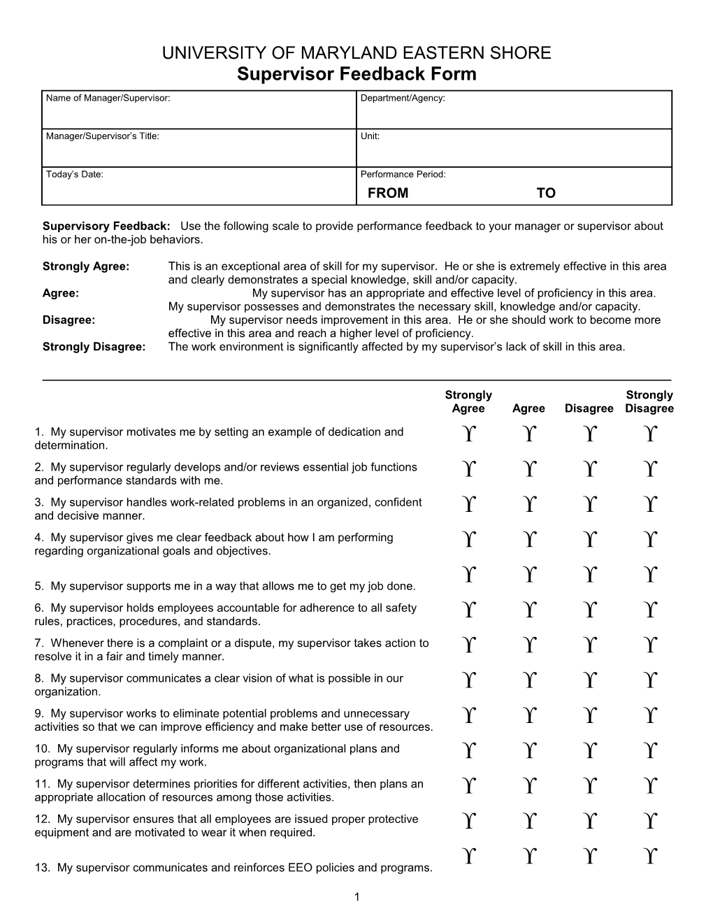 State of Maryland Performance Planning and Evaluation Program Supervisor Feedback Instrument