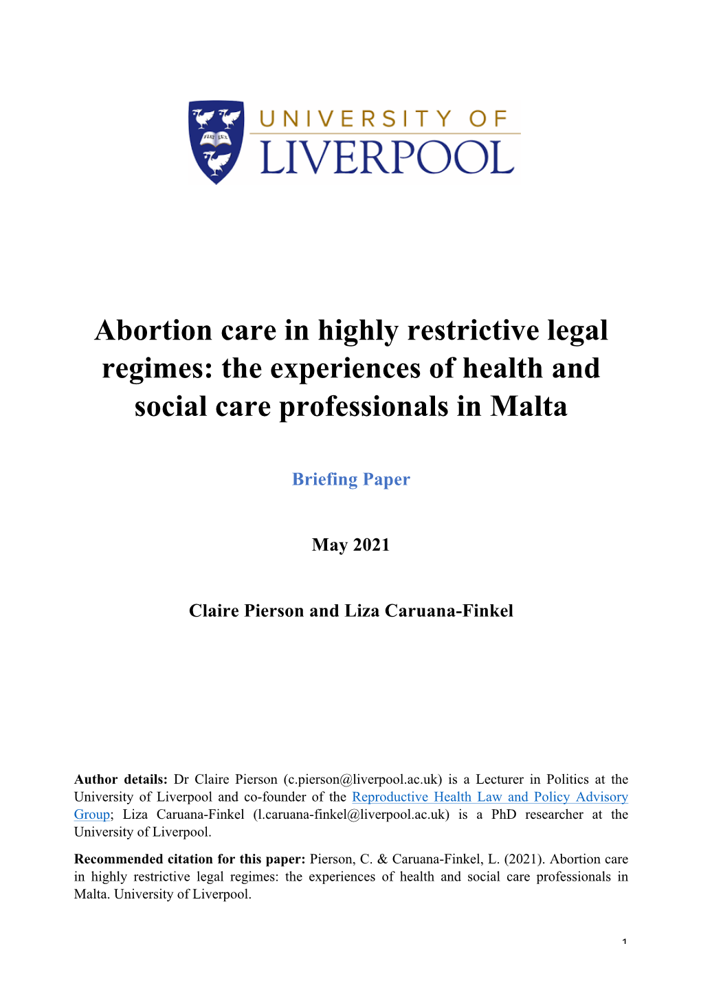 Abortion Care in Highly Restrictive Legal Regimes: the Experiences of Health and Social Care Professionals in Malta