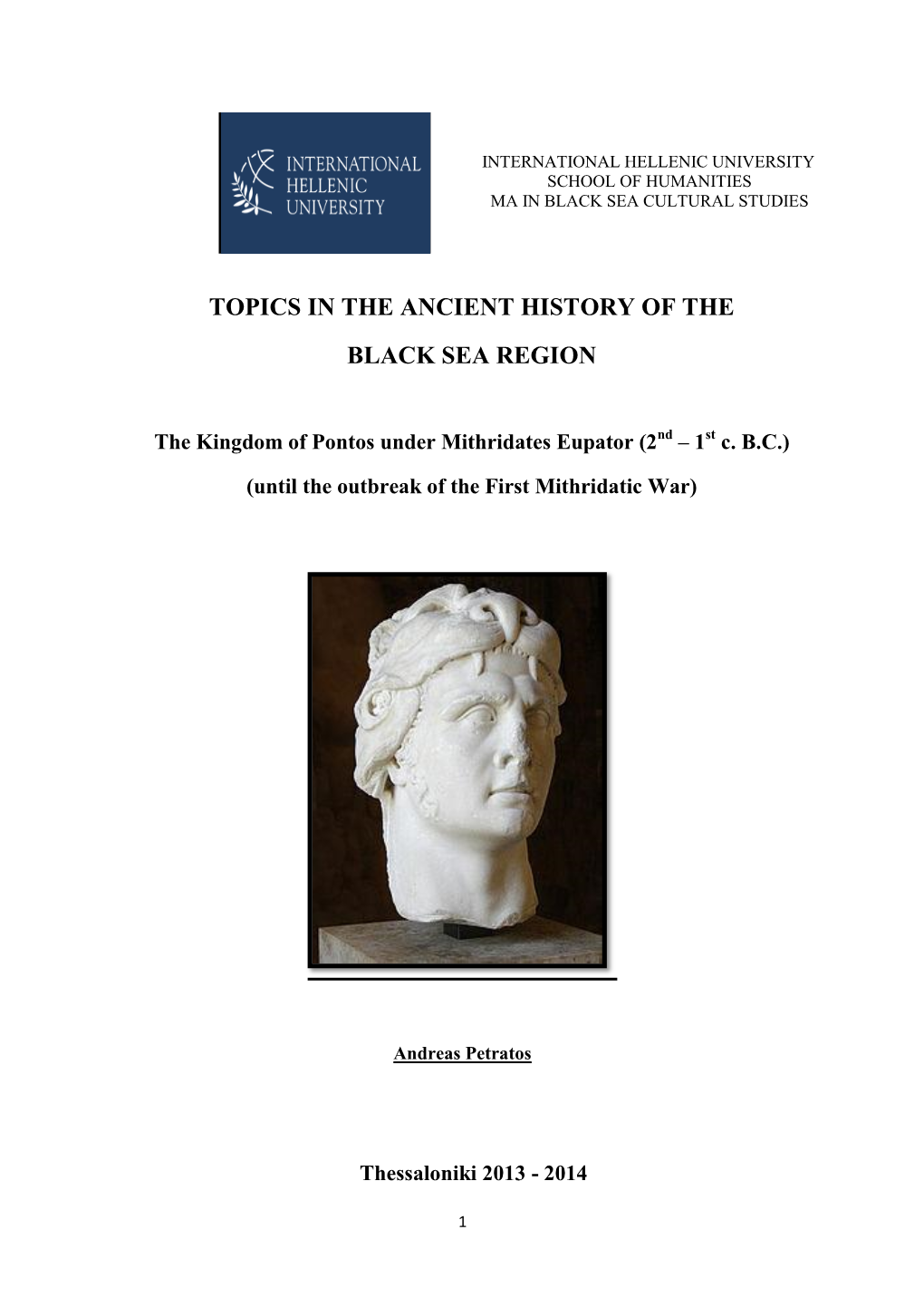 Topics in the Ancient History of the Black Sea Region