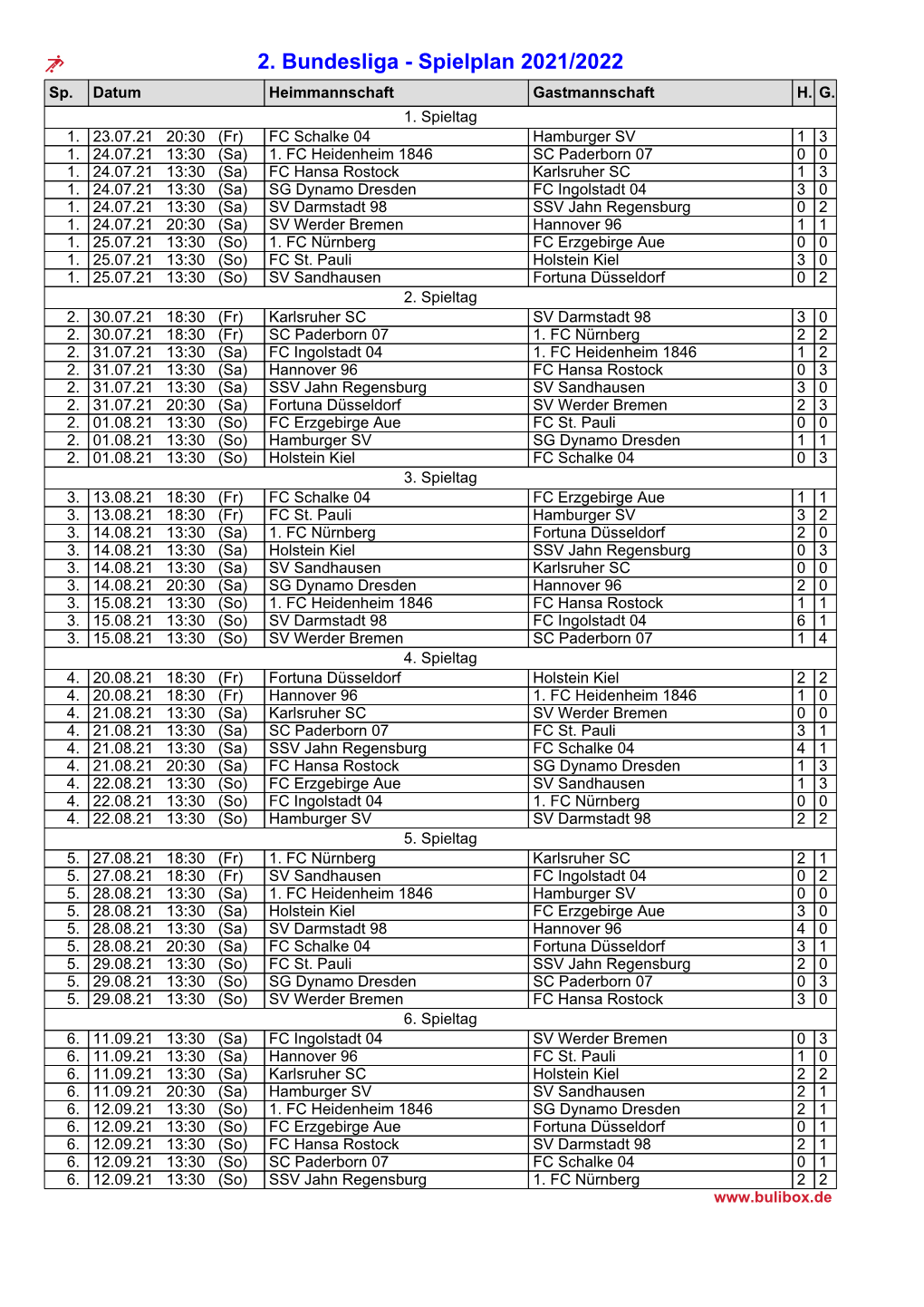 Spielplan 2. Bundesliga 2021/2022