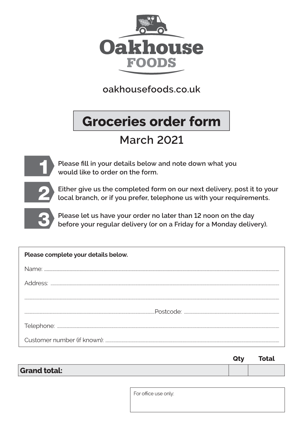 Groceries Order Form March 2021