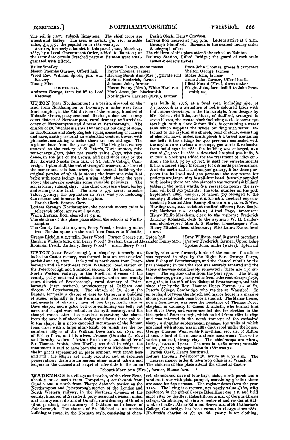 1'1"'ORTHAMPTONSHIRE'. •Wabkni1de• .The Soil Is Clay'; Subsoil, Limelltone