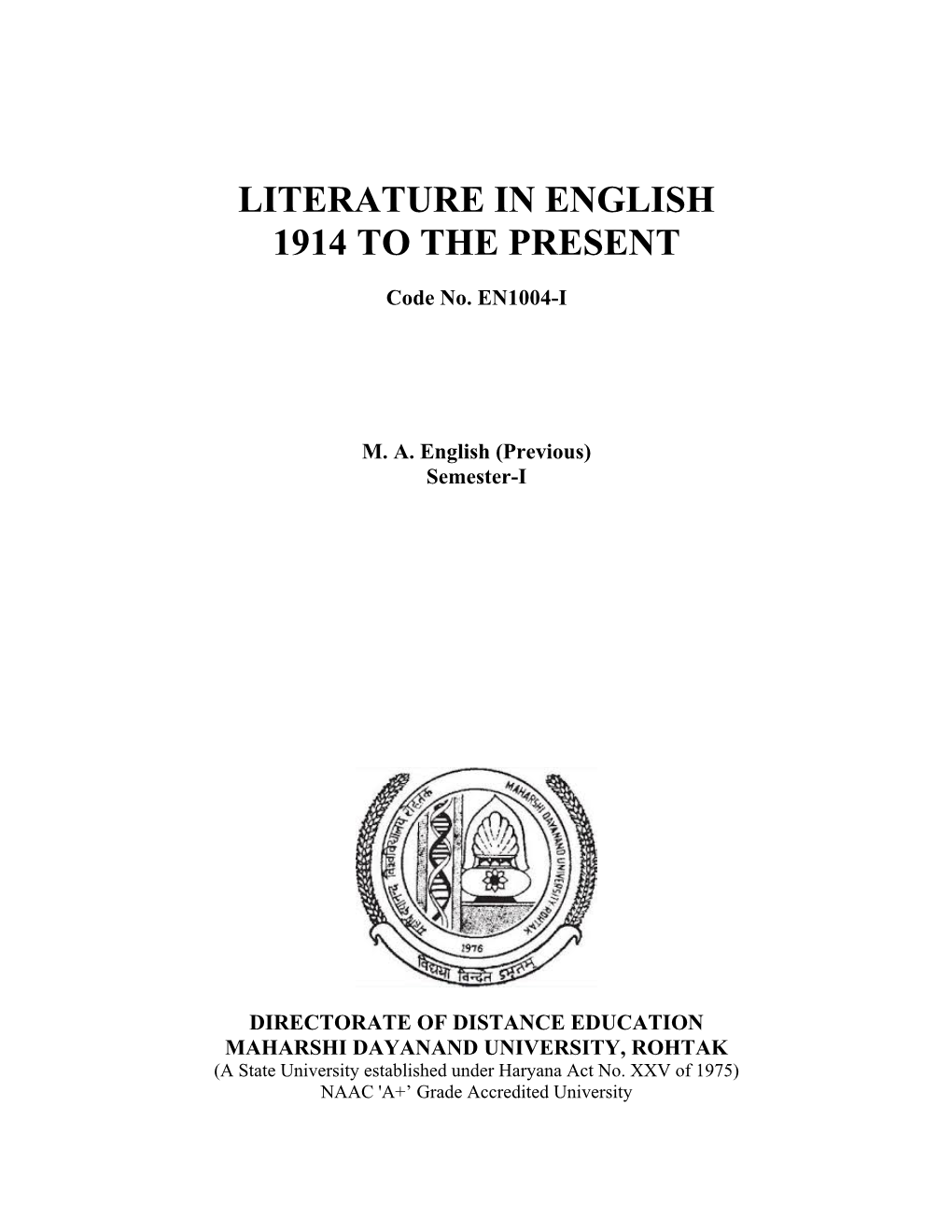 Literature in English 1914 to the Present