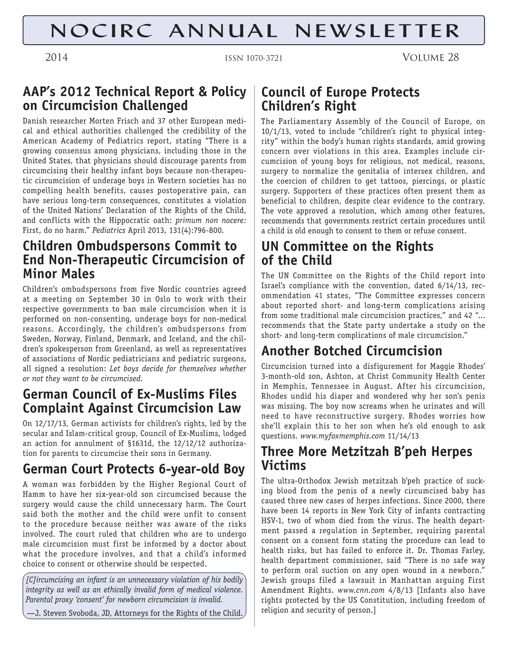 2014 Annual Newsletter