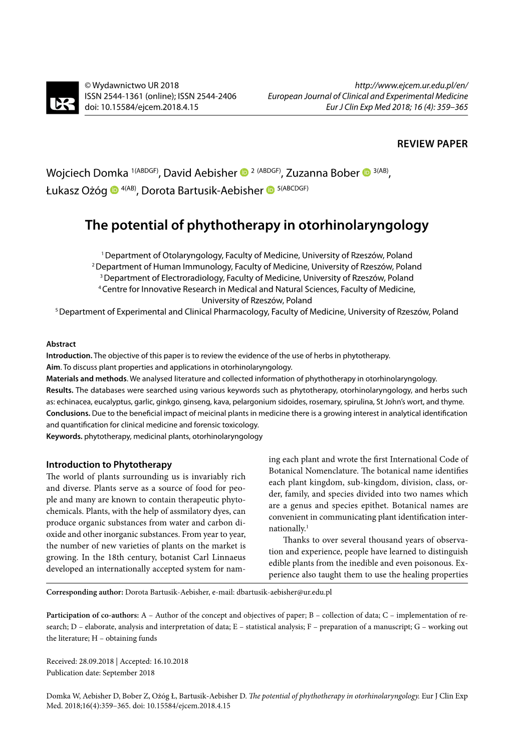 The Potential of Phythotherapy in Otorhinolaryngology 359