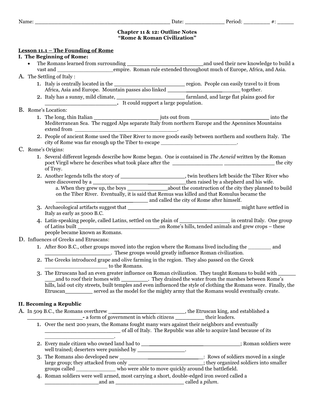 Chapter 11 & 12: Outline Notes