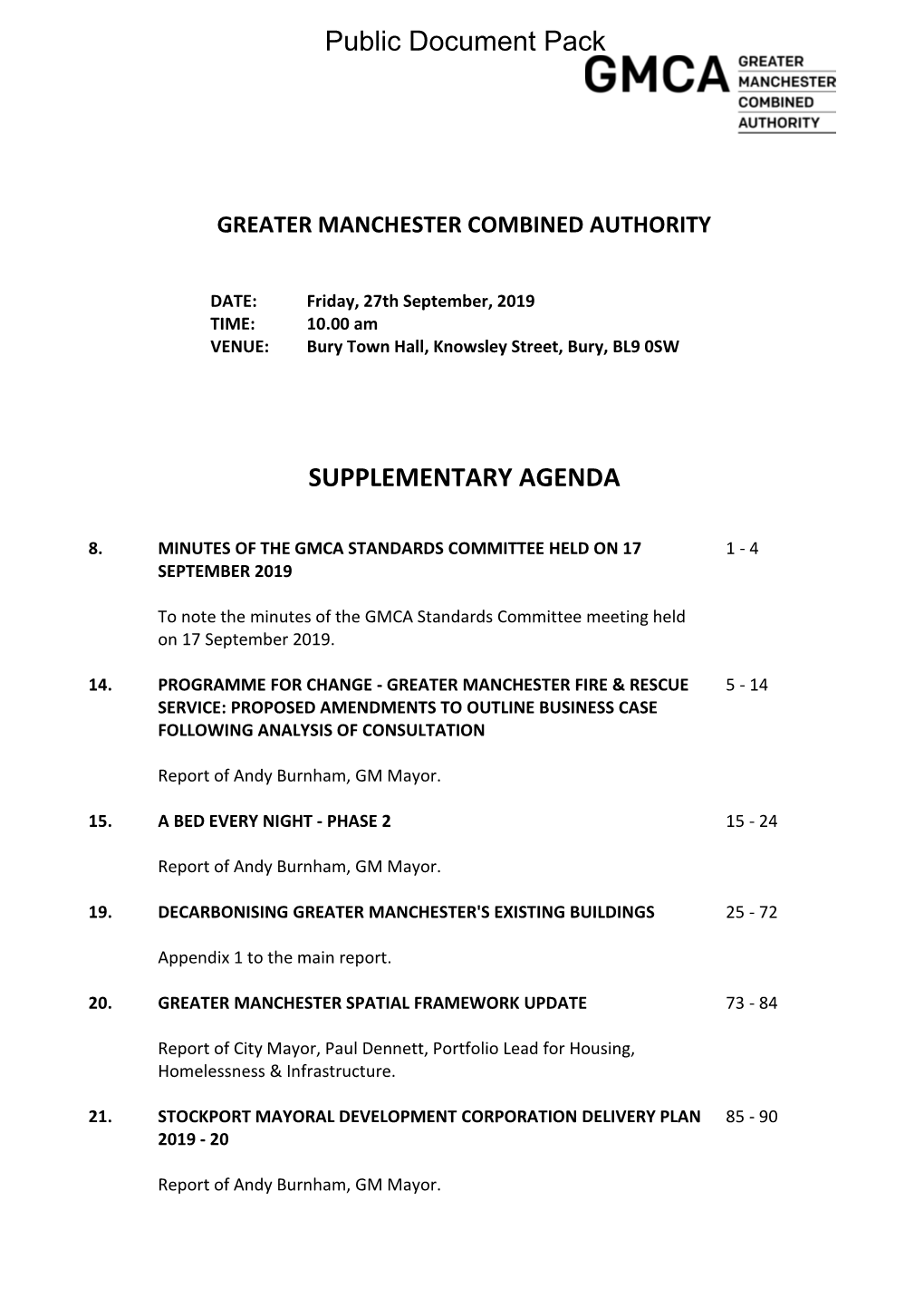 GMCA Greater Manchester Spatial Framework Update