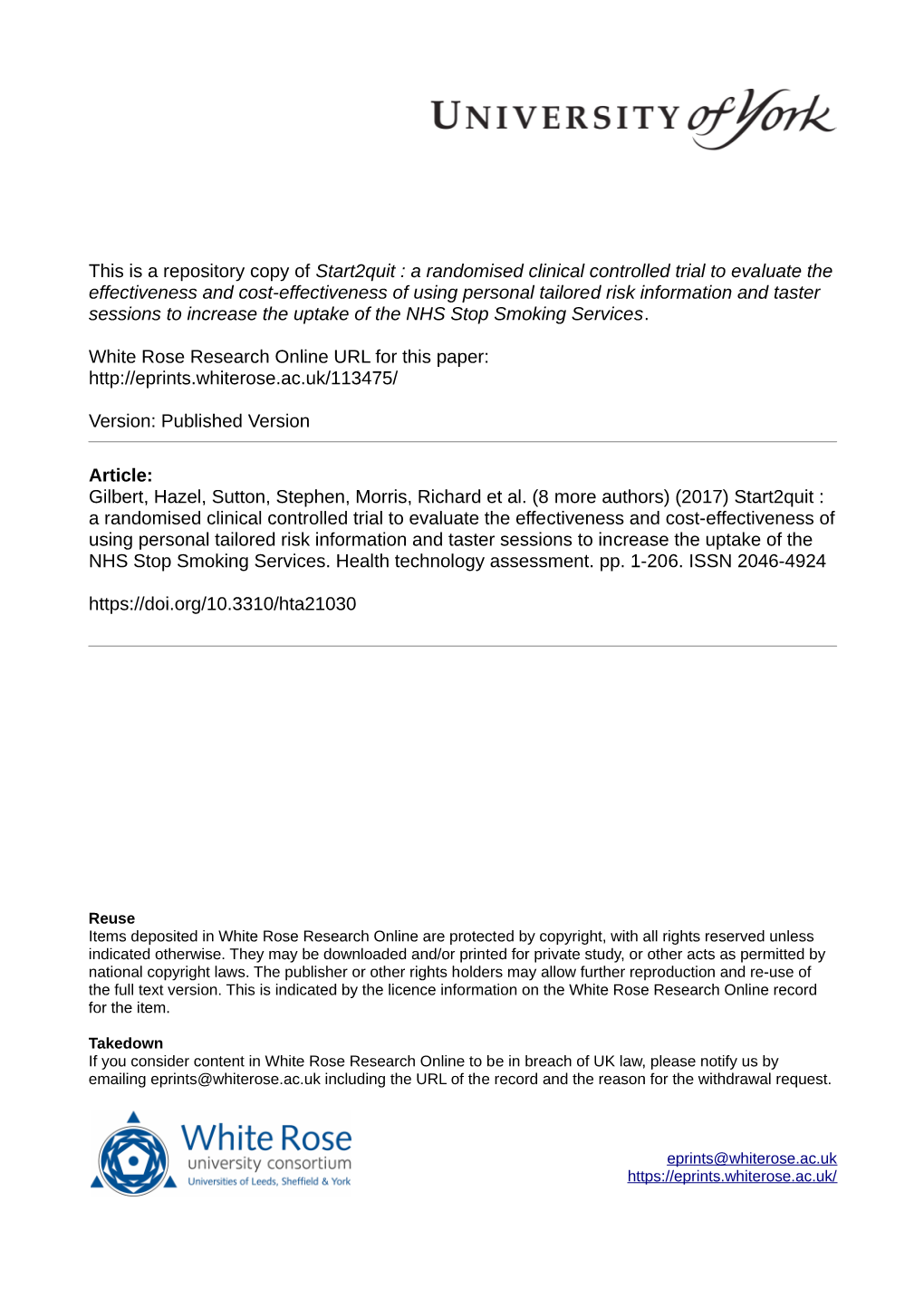 Start2quit : a Randomised Clinical Controlled Trial to Evaluate The