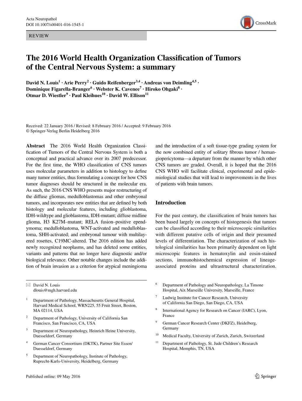 WHO Revised Classification of Tumors of the Central Nervous