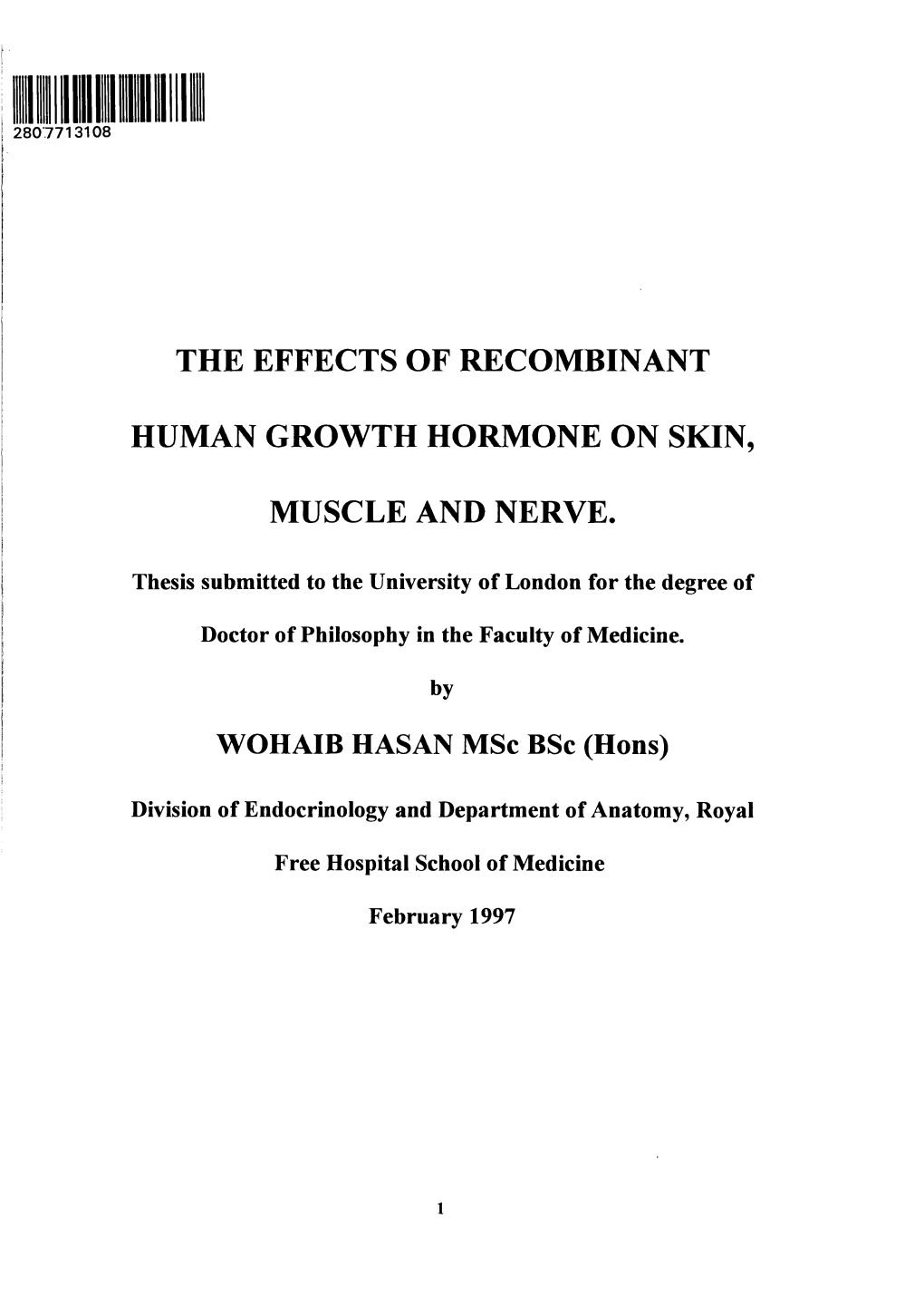 The Effects of Recombinant Human Growth Hormone on Skin, Muscle