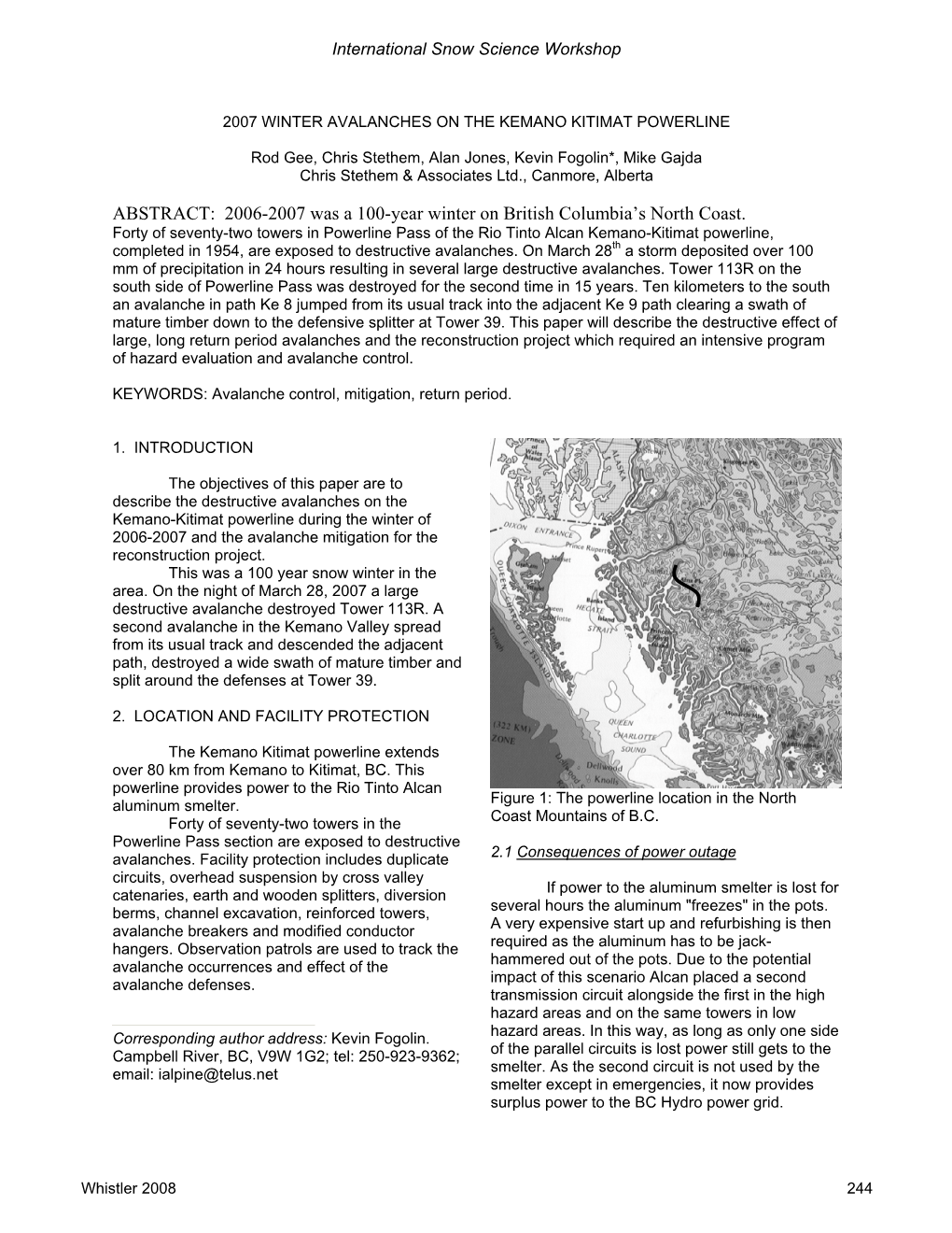 2007 Winter Avalanches on the Kemano Kitimat Powerline