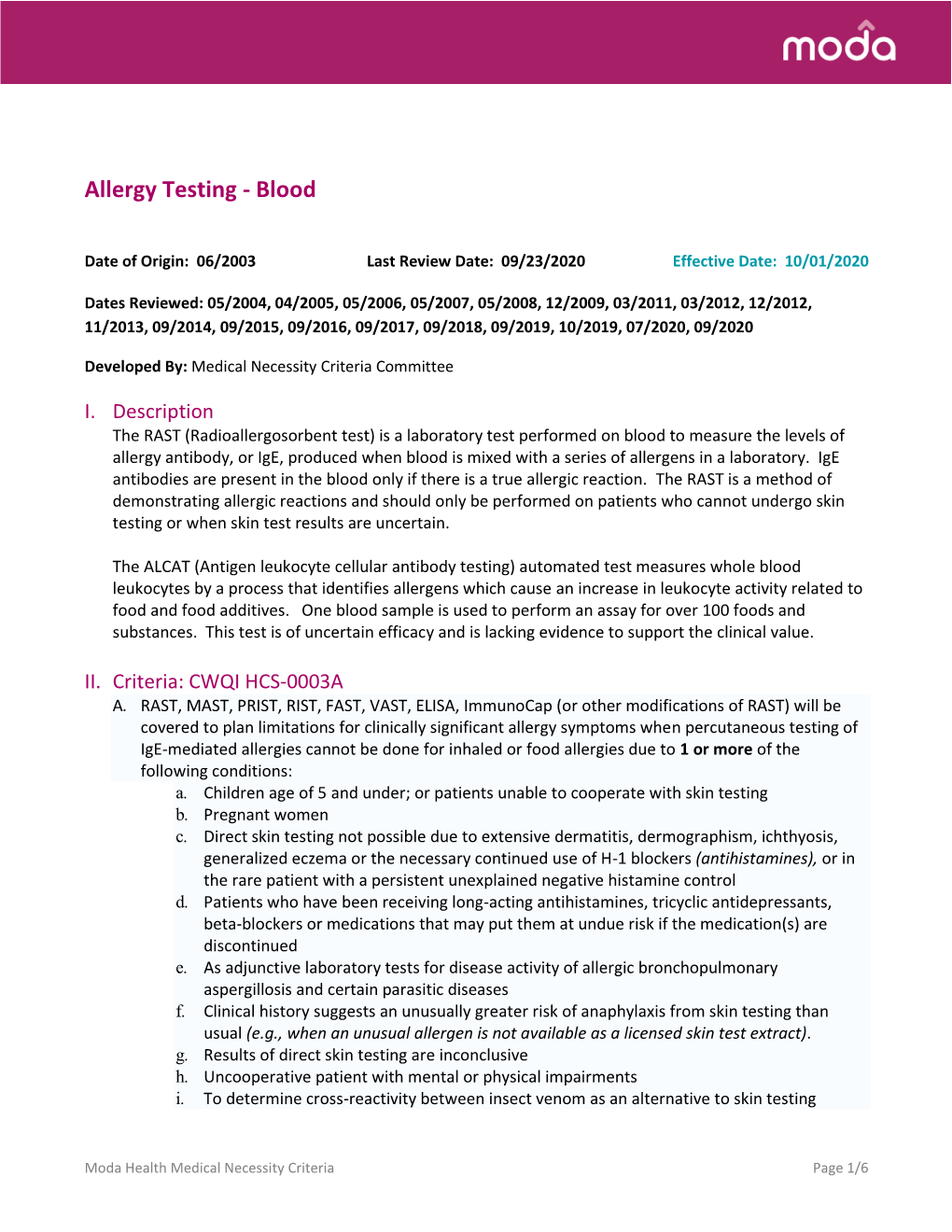 Allergy Testing – Blood