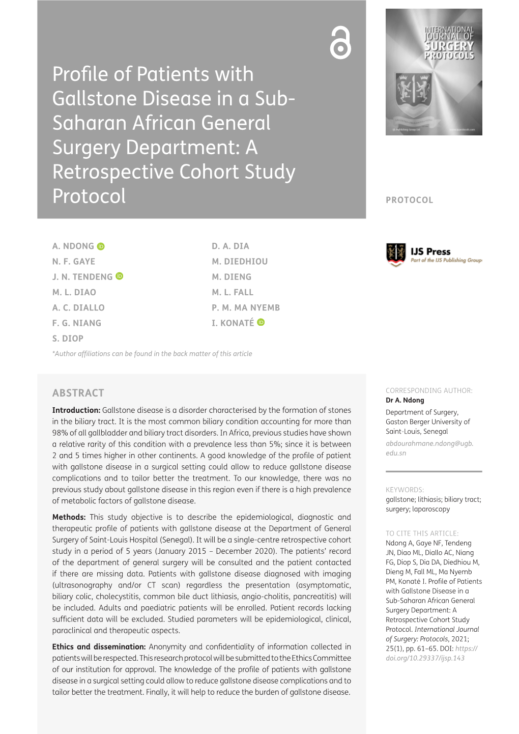 Profile of Patients with Gallstone Disease in a Sub- Saharan African General Surgery Department: a Retrospective Cohort Study