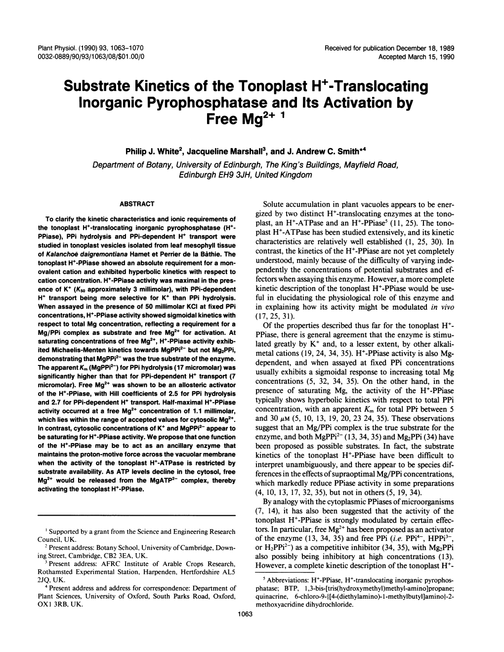 Substrate Kinetics of the Tonoplast H+-Translocating Inorganic Pyrophosphatase and Its Activation by Free Mg2+ 1