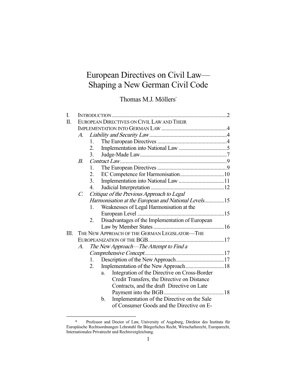 European Directives on Civil Law— Shaping a New German Civil Code