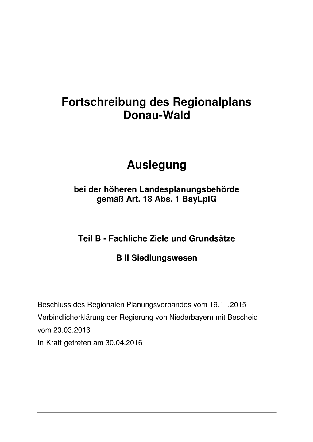 Fortschreibung Des Regionalplans Donau-Wald Auslegung