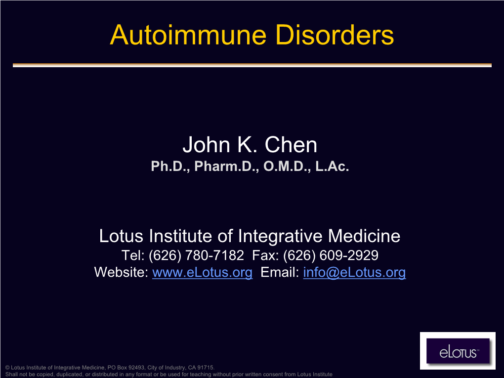 Autoimmune Disorders (3 Hours for YSU and PCOM)