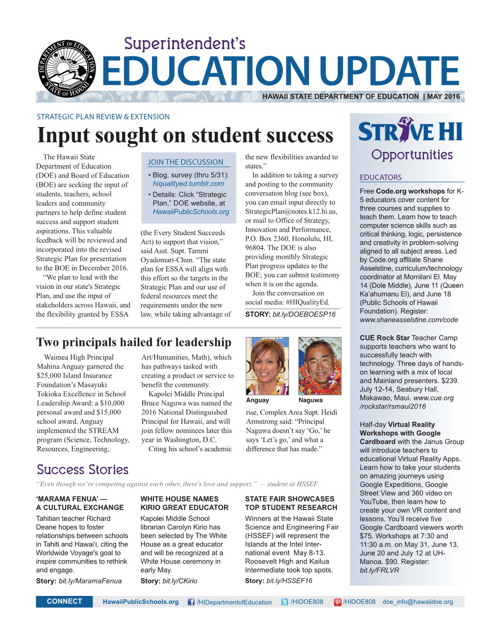 Education Update Hawaii State Department of Education | May 2016