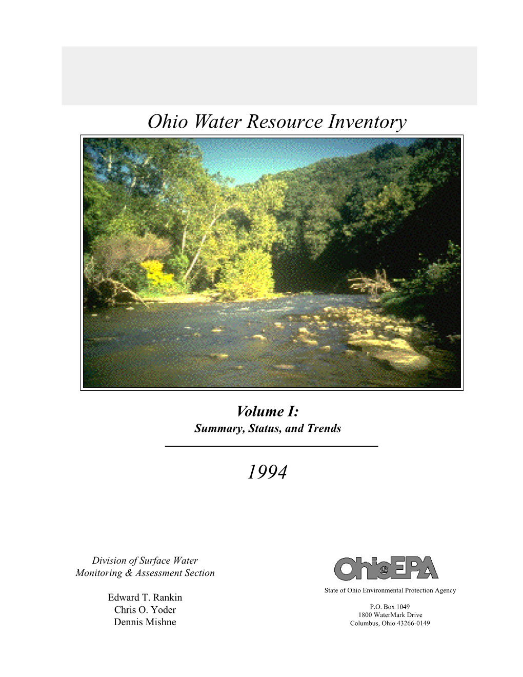 Ohio Water Resource Inventory 1994