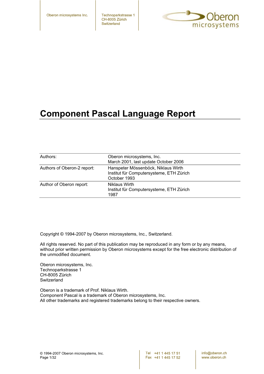 Component Pascal Language Report