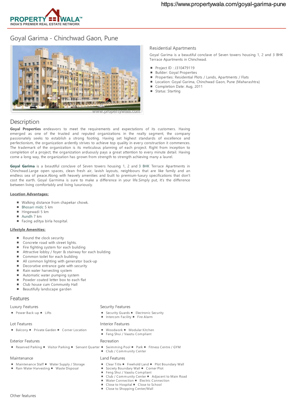 Goyal Garima - Chinchwad Gaon, Pune Residential Apartments Goyal Garima Is a Beautiful Conclave of Seven Towers Housing 1, 2 and 3 BHK Terrace Apartments in Chinchwad