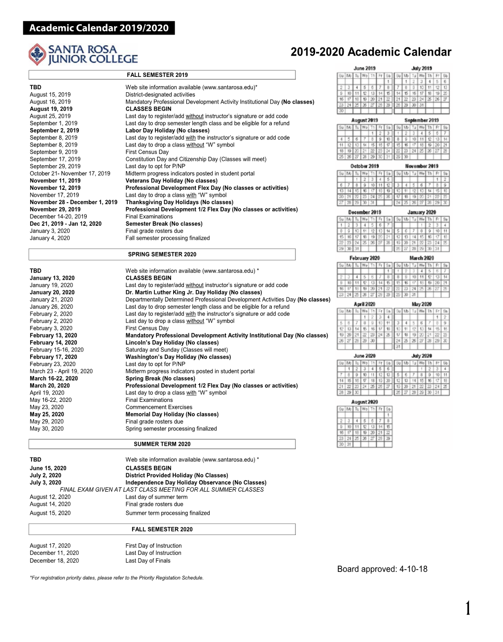 2019-2020 Academic Calendar