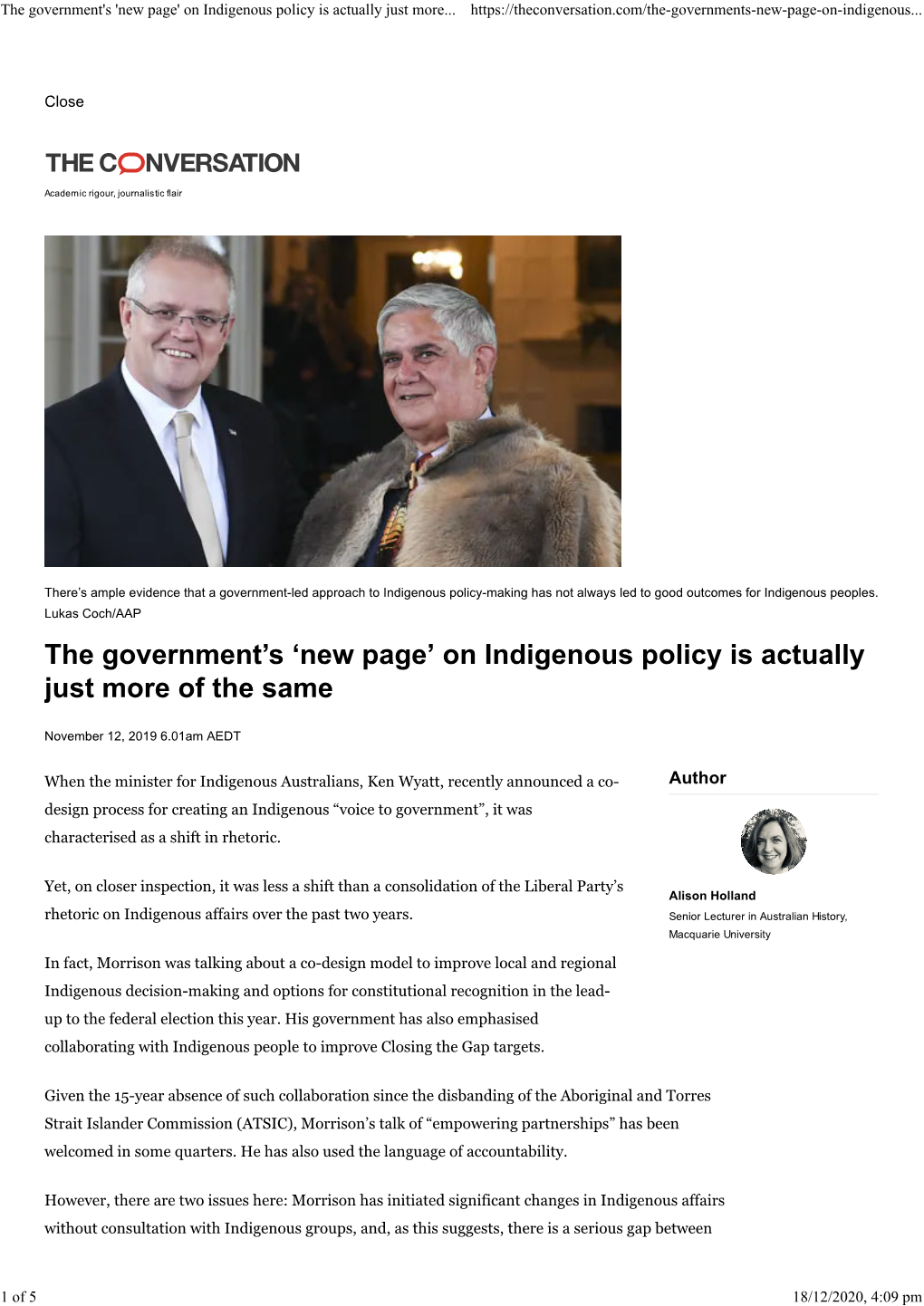 The Government's 'New Page' on Indigenous Policy Is Actually Just More