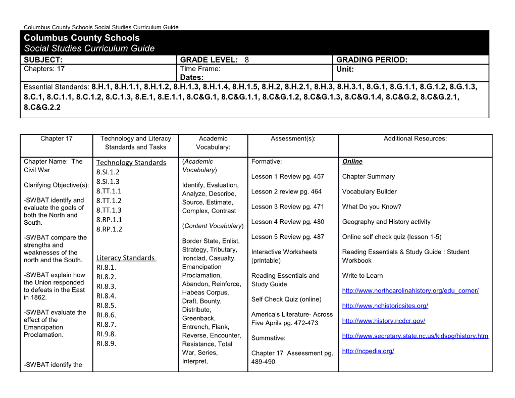 Columbus County Schools Social Studies Curriculum Guide