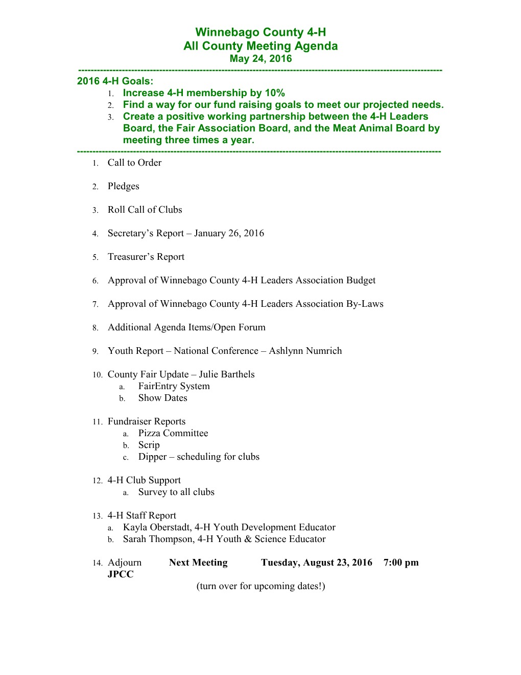 All County Meeting Agenda