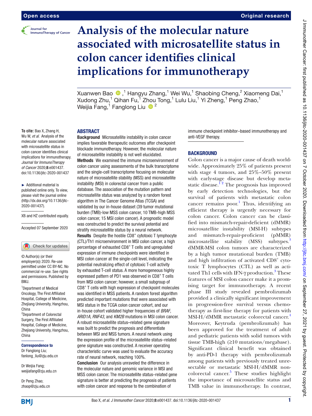 Analysis of the Molecular Nature Associated with Microsatellite Status in Colon Cancer Identifies Clinical Implications for Immunotherapy