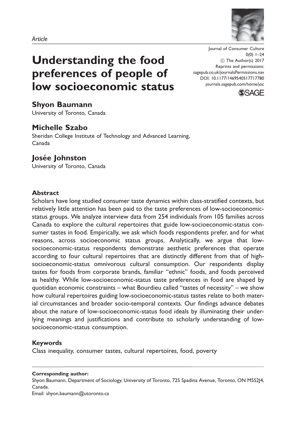 Understanding the Food Preferences of People of Low Socioeconomic Status