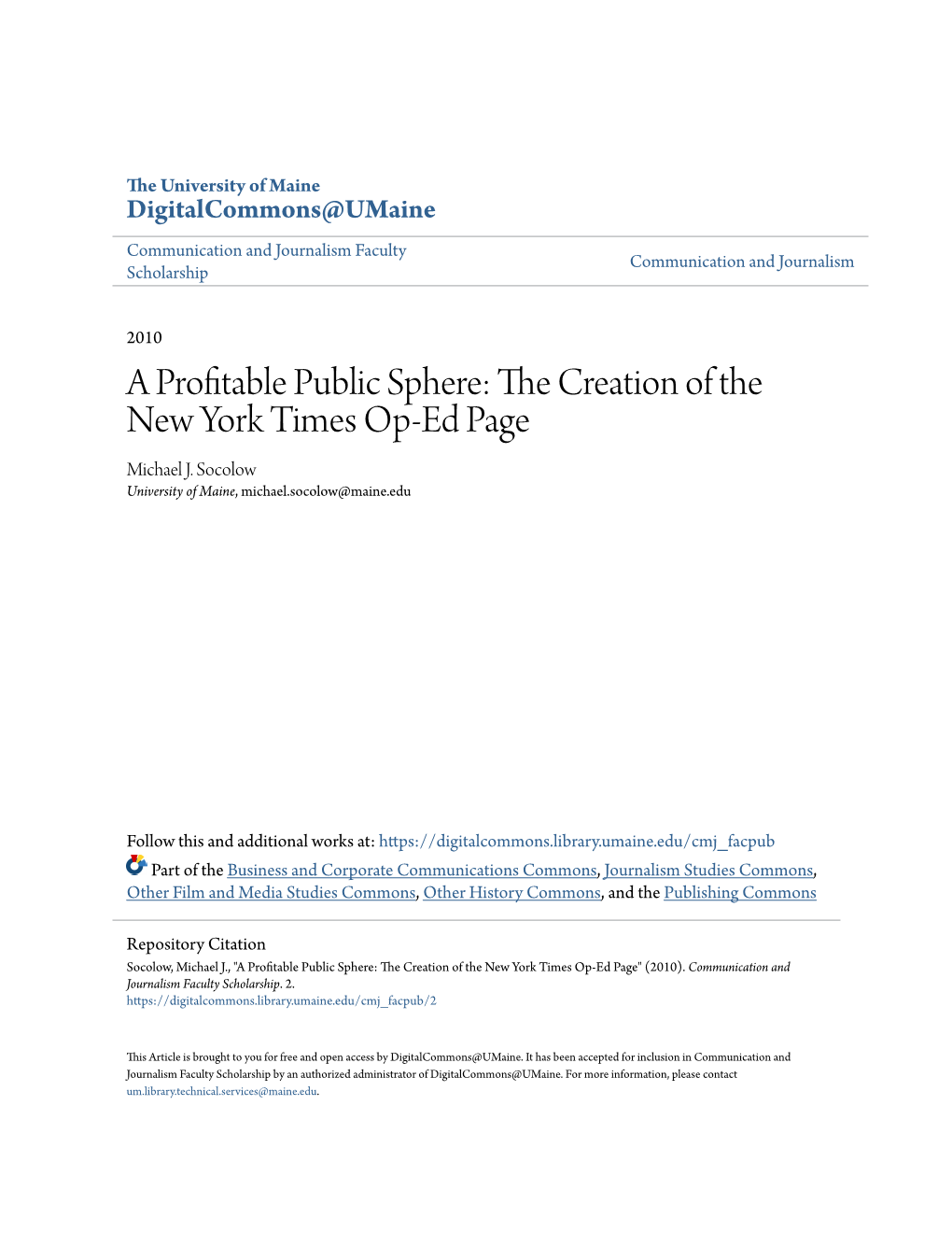 A Profitable Public Sphere: the Creation of the New York Times Op-Ed Page