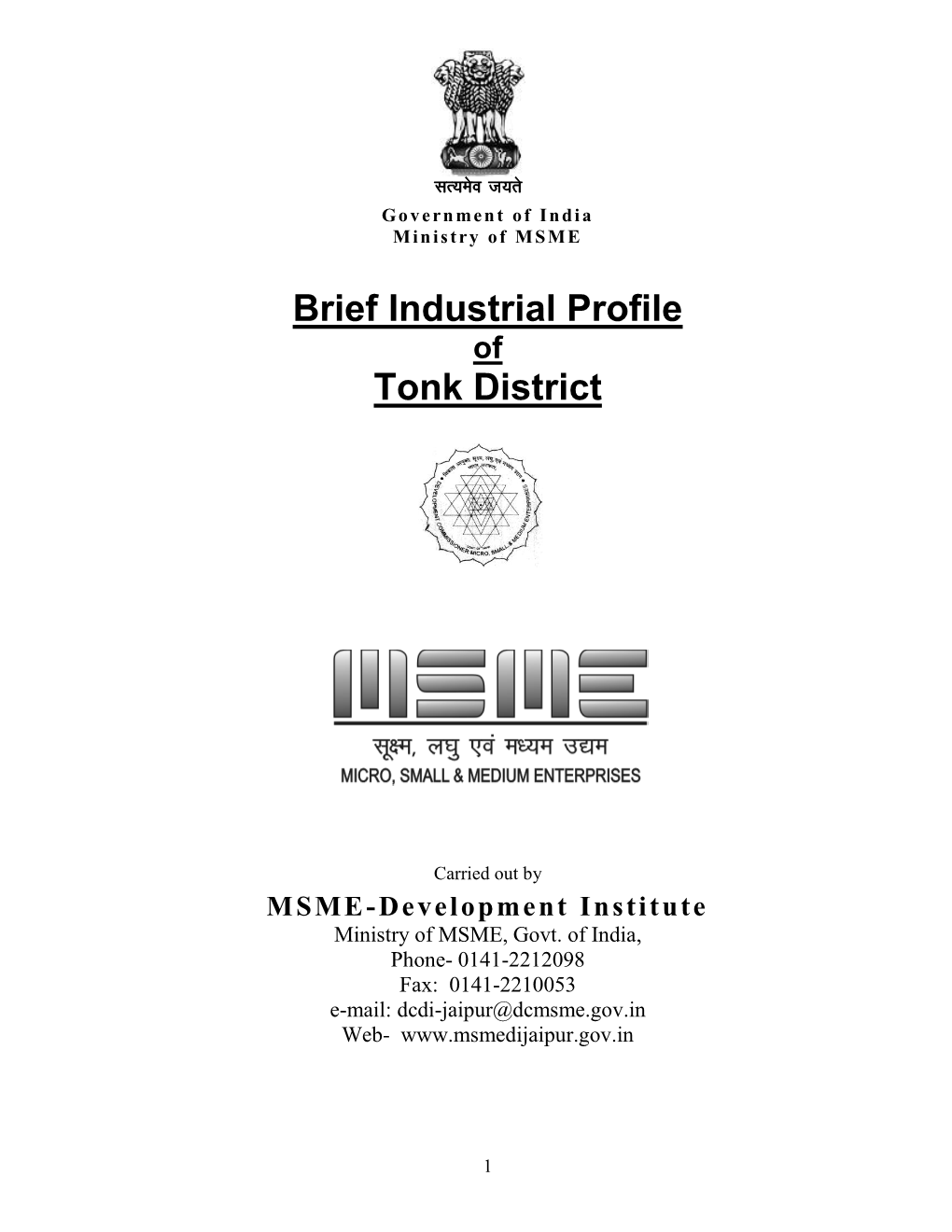 Brief Industrial Profile Tonk District