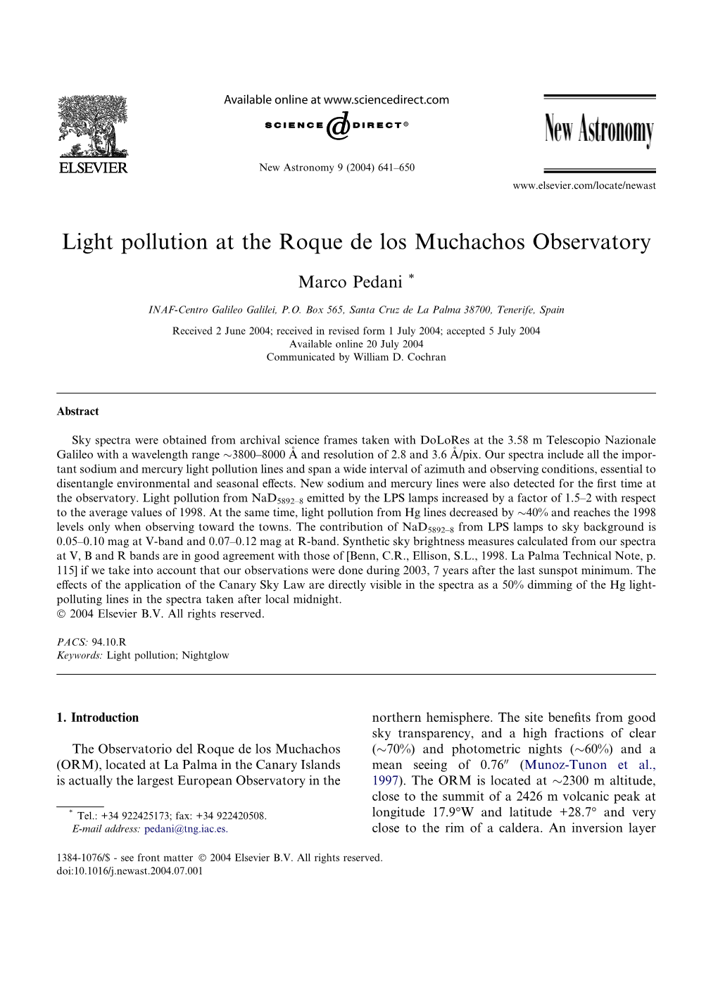 Light Pollution at the Roque De Los Muchachos Observatory