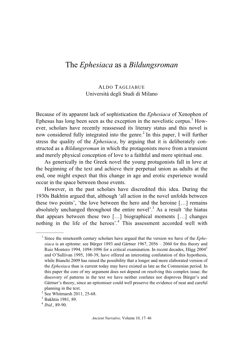 The Ephesiaca As a Bildungsroman